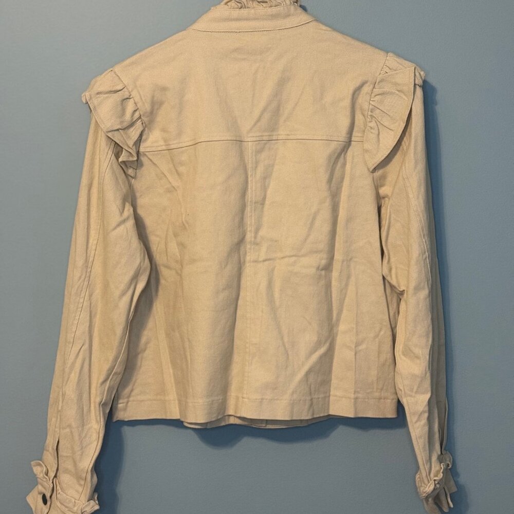 Entro NWT Women's Kimmi Ruffle Trim Utility Jacket - Cream Beige - Size Small - Picture 4 of 6